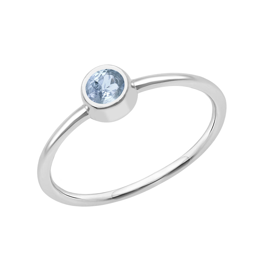 Aquamarine Bezel Set Minimalist Design Ring -Sterling Silver