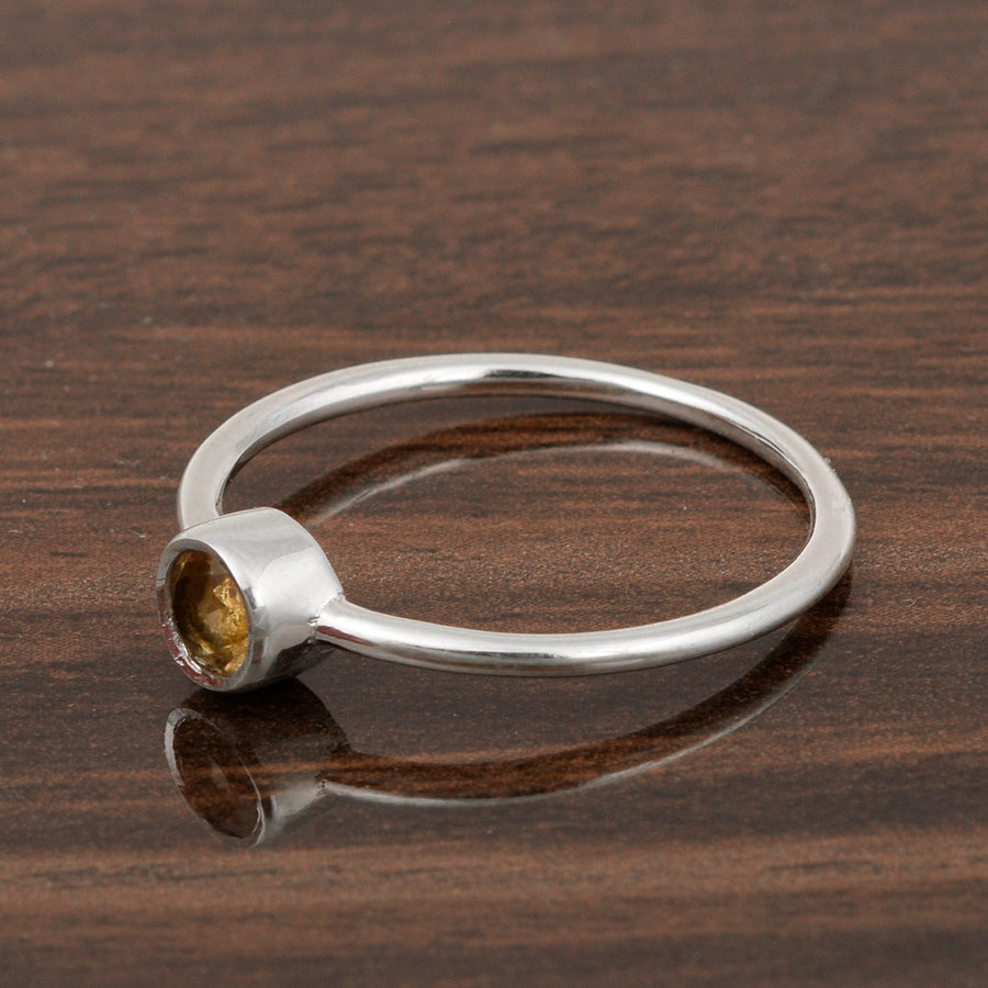 925 Sterling Silver Round 0.20 Ctw Citrine Women Engagement Ring