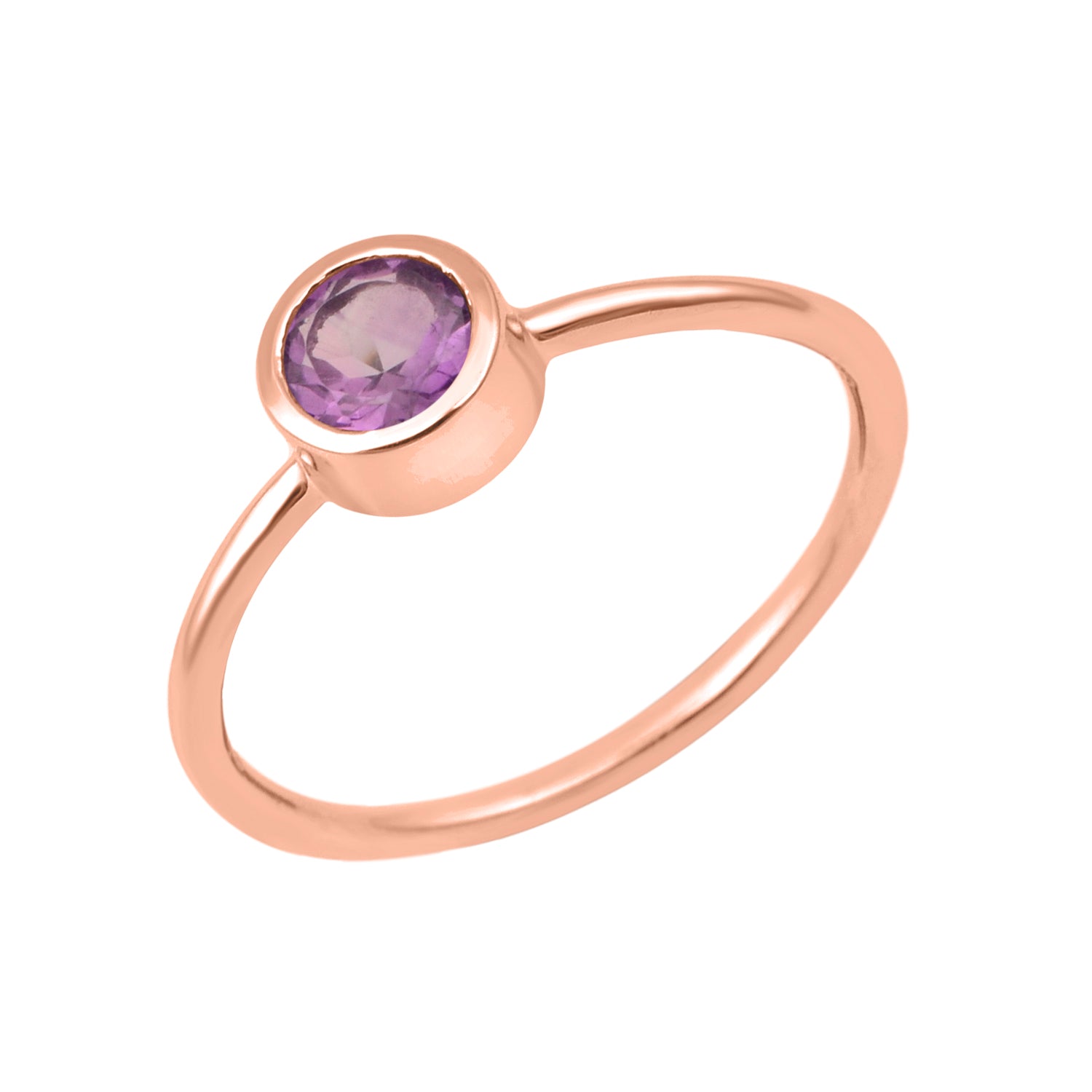 Amethyst Minimalist Bezel Set Solitaire Ring - Sterling Silver