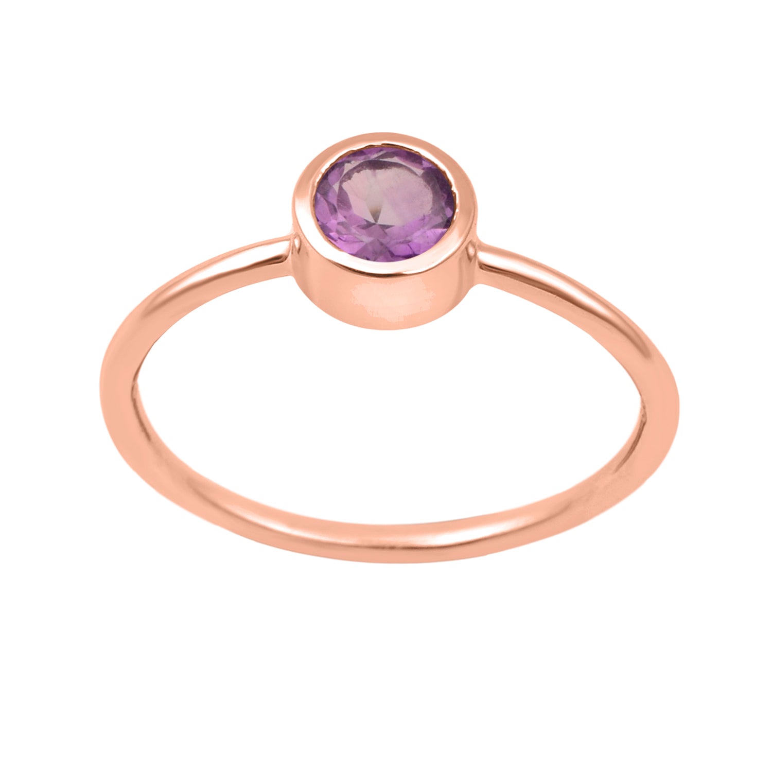 Amethyst Minimalist Bezel Set Solitaire Ring - Sterling Silver
