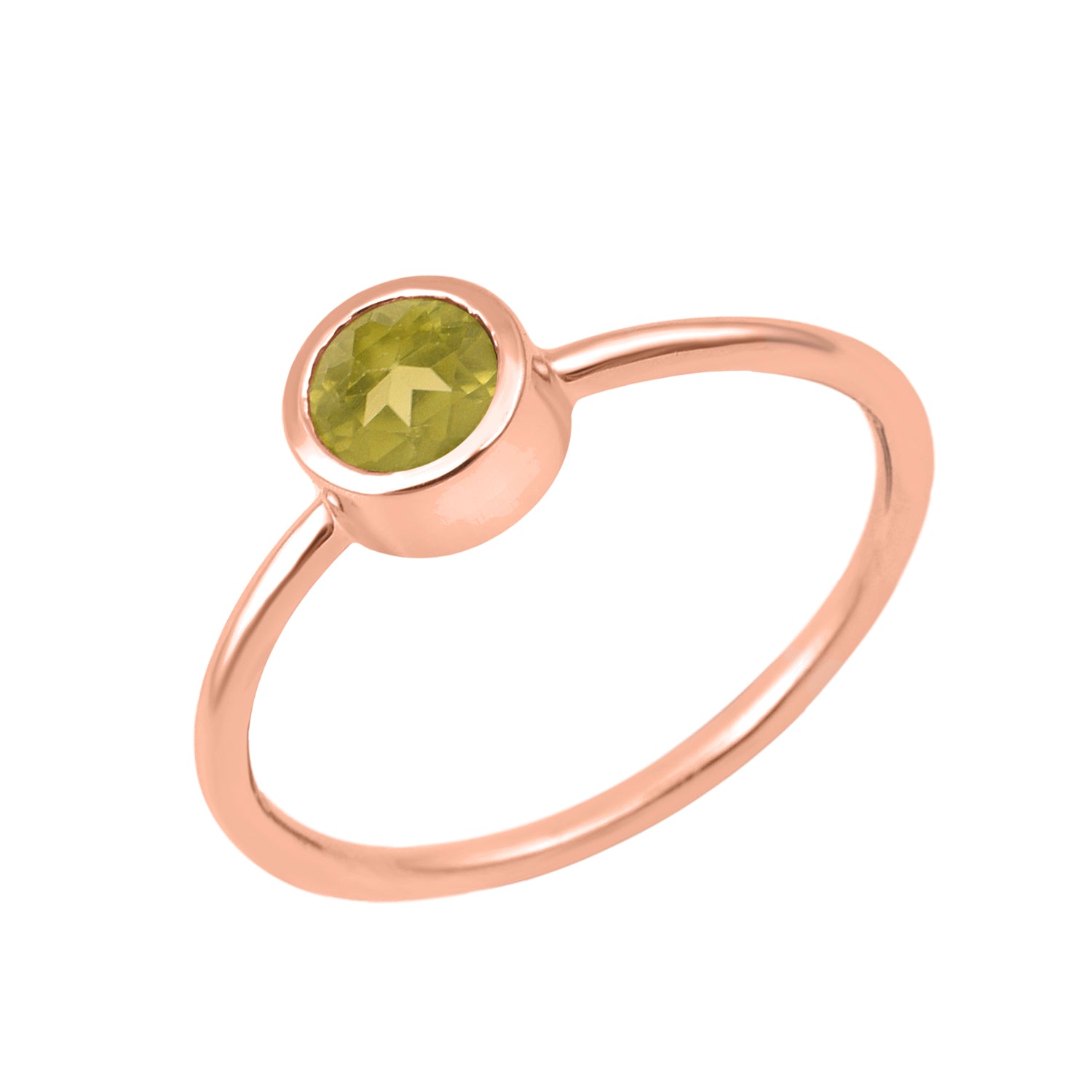 Peridot Minimalist Bezel Set Solitaire Ring - Sterling Silver