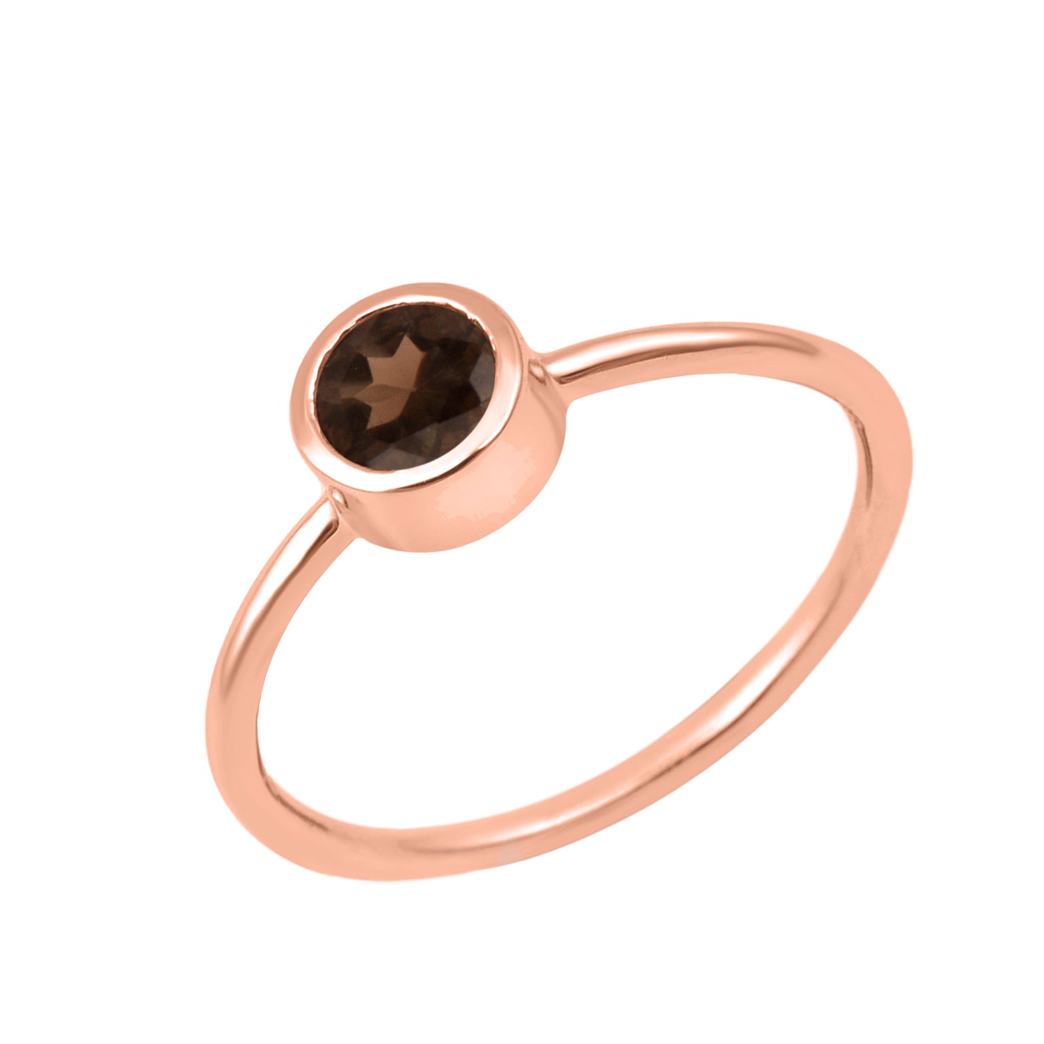 Smoky Quartz Minimalist Bezel Set Solitaire Ring - Sterling Silver
