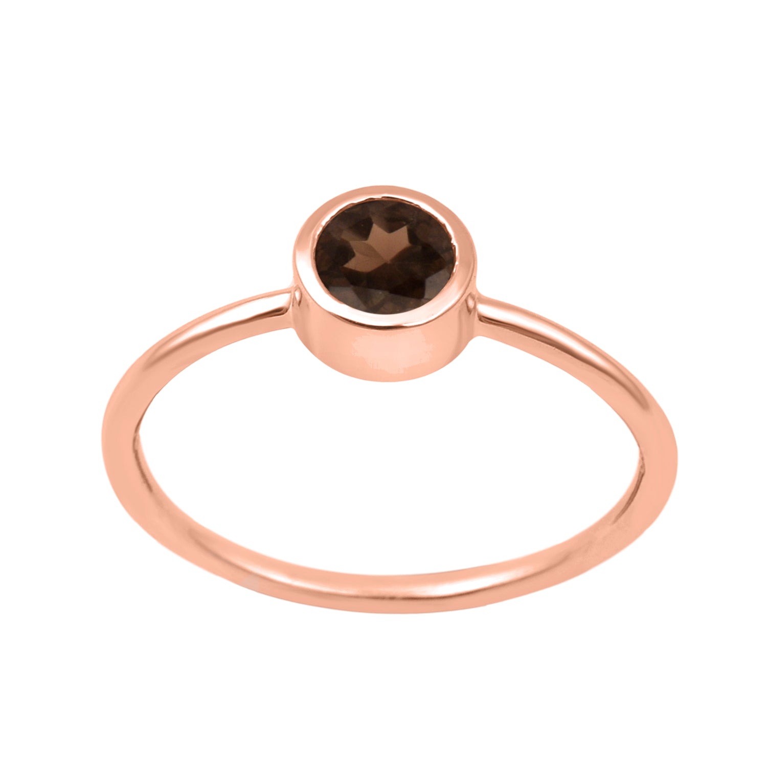 Smoky Quartz Minimalist Bezel Set Solitaire Ring - Sterling Silver