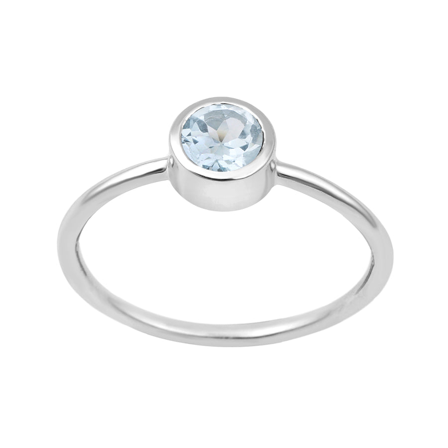 Aquamarine Bezel Set Minimalist Design Ring -Sterling Silver