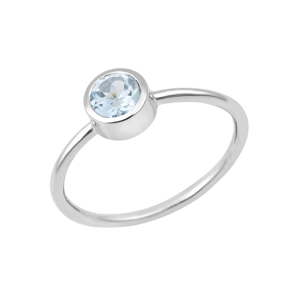 Aquamarine Bezel Set Minimalist Design Ring -Sterling Silver