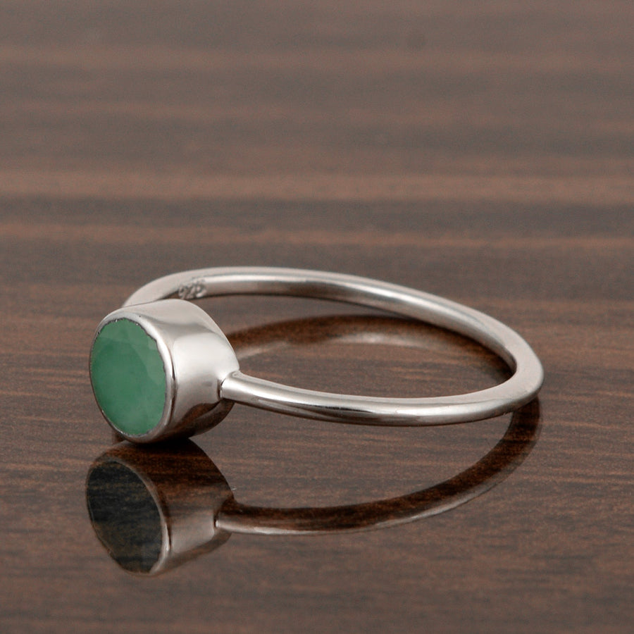 925 Sterling Silver Round 5mm 0.30 Ctw Emerald Women Engagement Ring