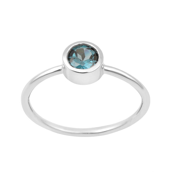 925 Sterling Silver Round 5mm 0.30 Ctw London Blue Topaz Women Engagement Ring - Kimaya INC