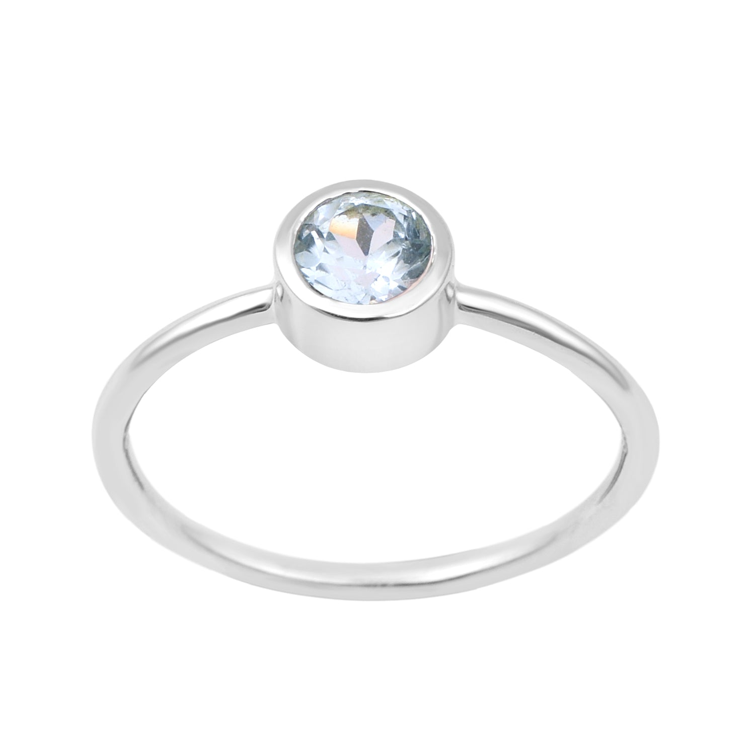 925 Sterling Silver Round 5mm 0.30 Ctw Swiss Blue Topaz Women Engagement Ring - Kimaya INC