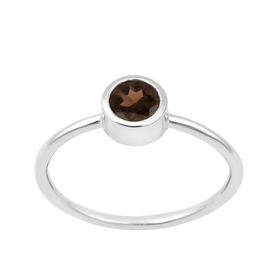 925 Sterling Silver Round 5mm 0.30 Ctw Smoky Quartz Women Engagement Ring