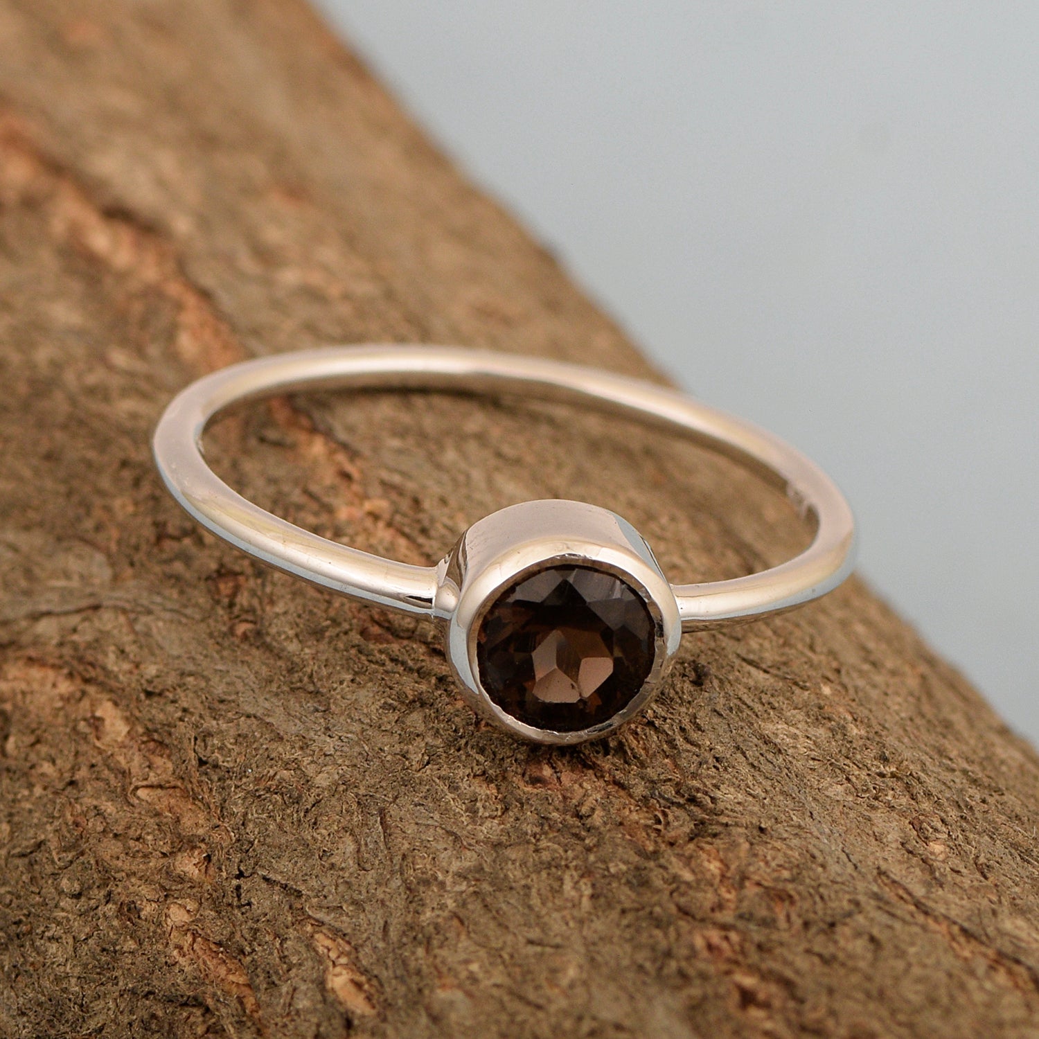 925 Sterling Silver Round 5mm 0.30 Ctw Smoky Quartz Women Engagement Ring - Kimaya INC