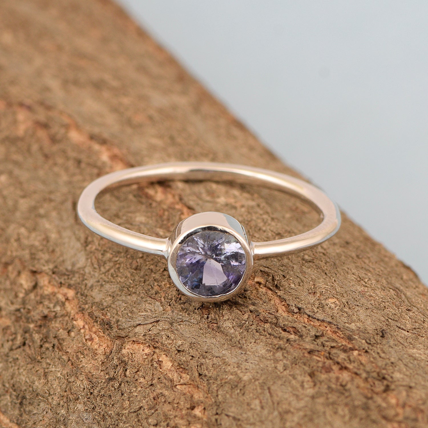 925 Sterling Silver Round 5mm 0.30 Ctw Tanzanite Women Engagement Ring - Kimaya INC