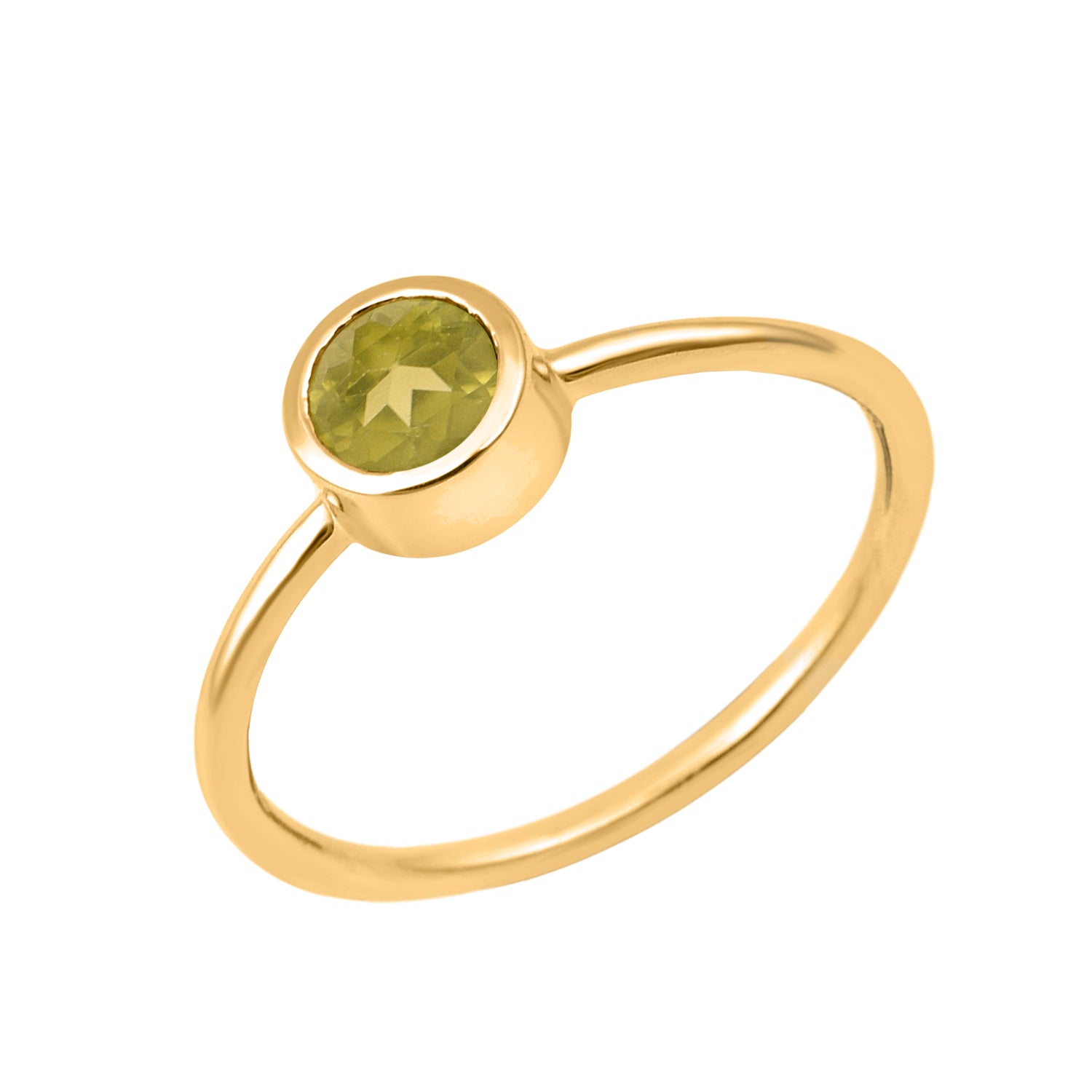 Peridot Minimalist Bezel Set Solitaire Ring - Sterling Silver