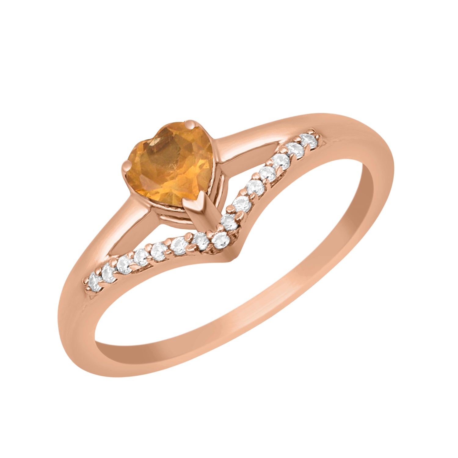 Citrine Heart Solitaire Ring - Sterling Silver