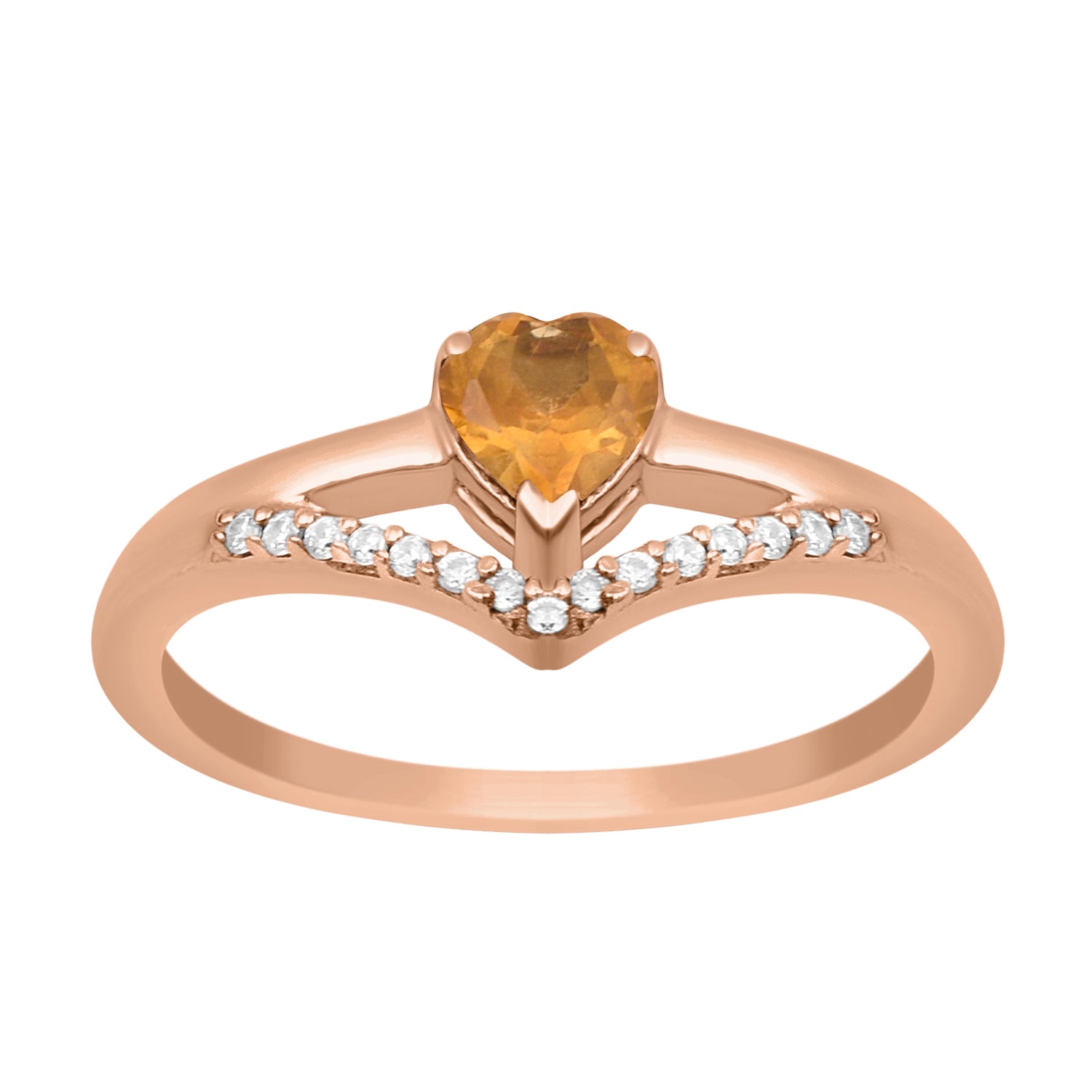 Citrine Heart Solitaire Ring - Sterling Silver