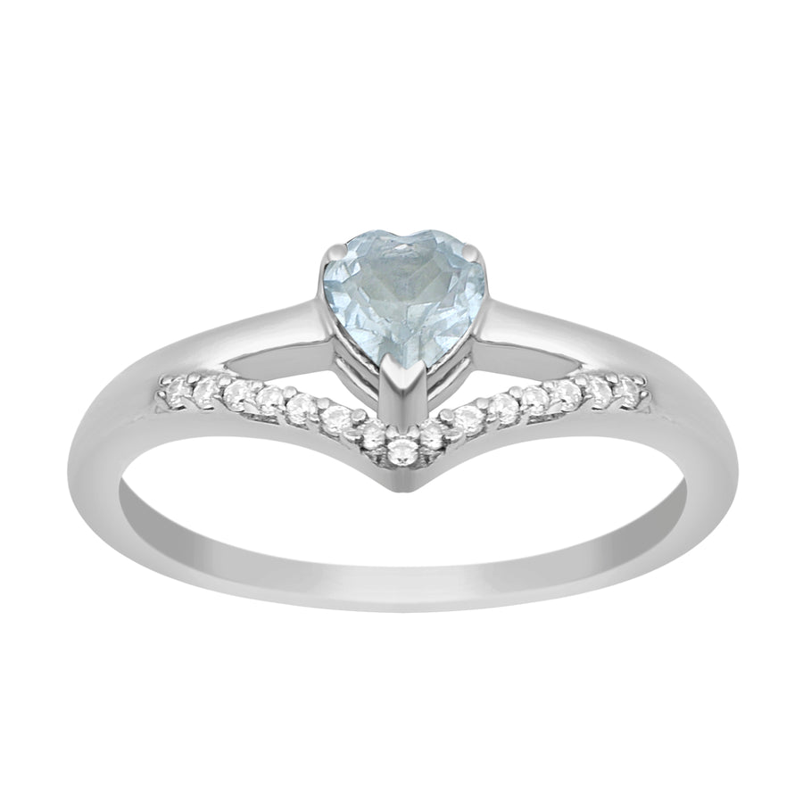 Aquamarine Heart Chevron Ring- Sterling Silver