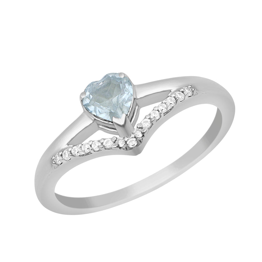 Aquamarine Heart Chevron Ring- Sterling Silver
