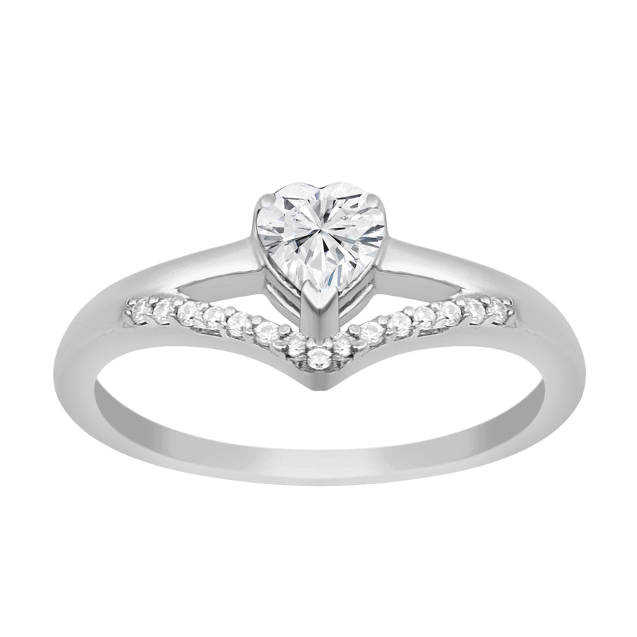Moissanite Chevron Accent Ring – Sterling Silver