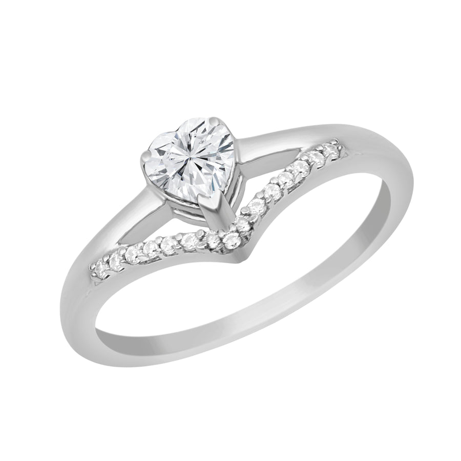 Moissanite Chevron Accent Ring – Sterling Silver