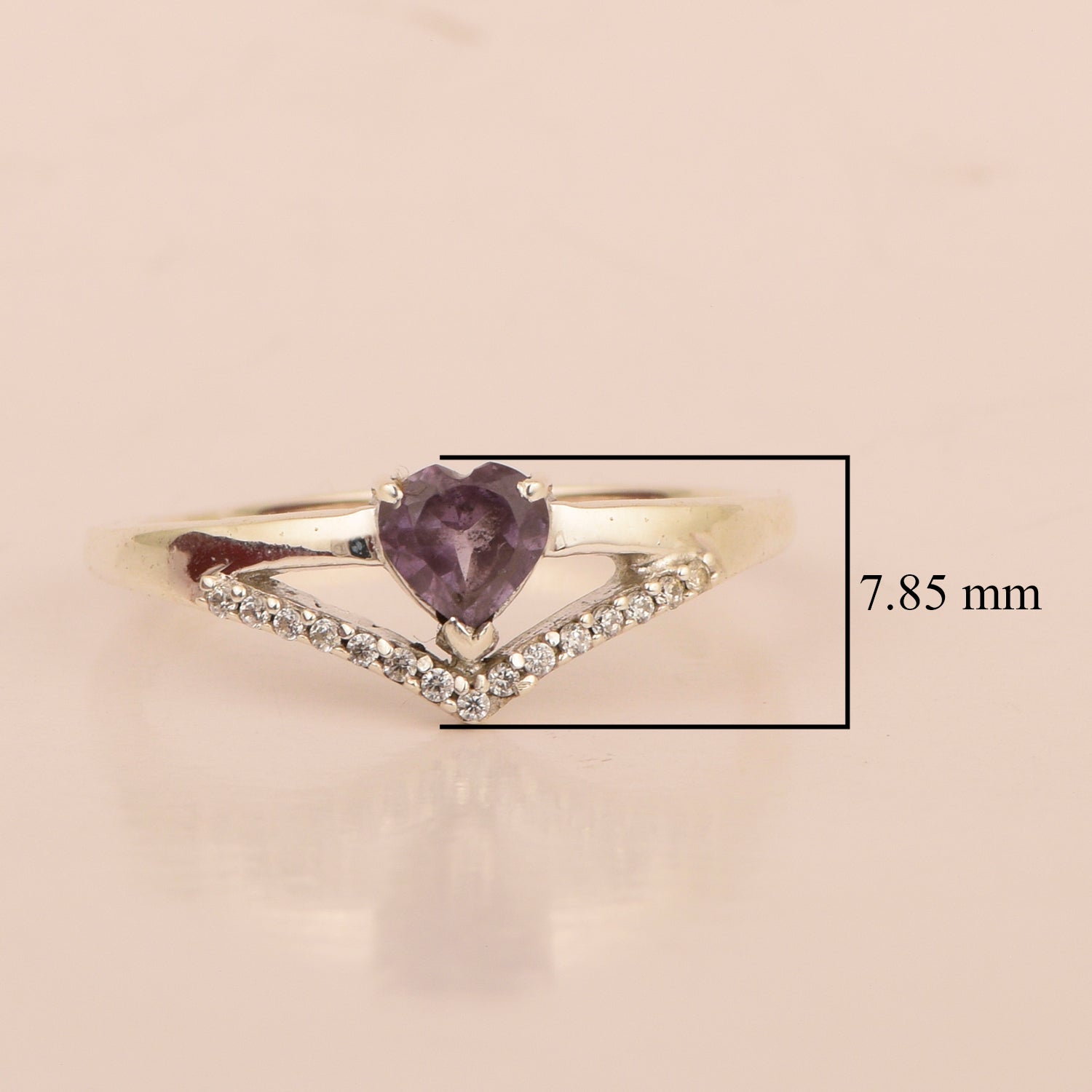 Sterling Silver Love Heart Cut 5MM Amethyst Engagement Rings - Kimaya INC