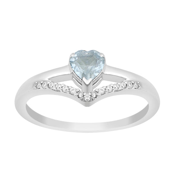 Sterling Silver Love Heart Cut 5MM Aquamarine Engagement Rings - Kimaya INC