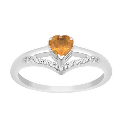 Sterling Silver Love Heart Cut 5MM Citrine Engagement Rings - Kimaya INC