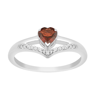Sterling Silver Love Heart Cut 5MM Garnet Engagement Rings - Kimaya INC
