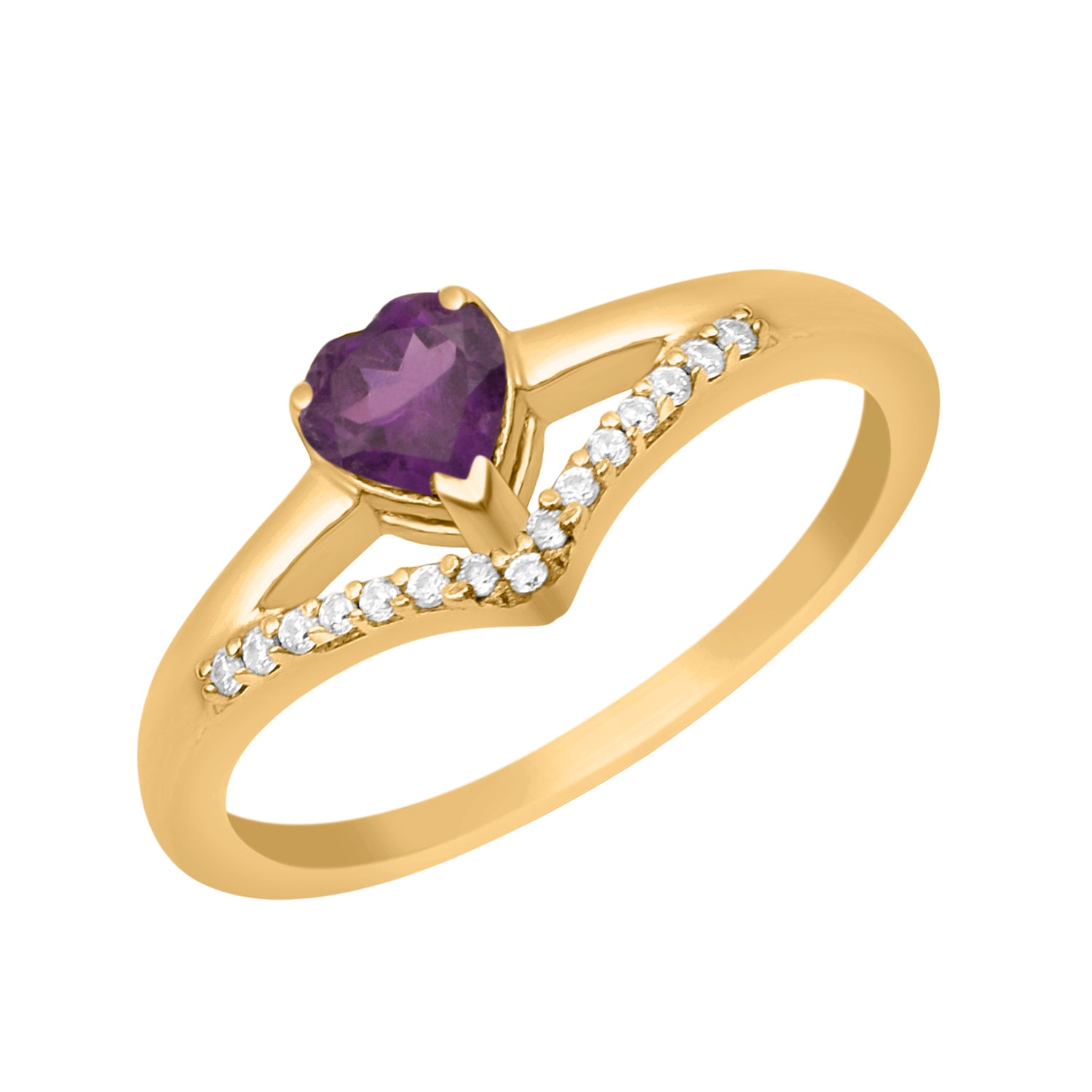 Amethyst Heart Solitaire Ring - Sterling Silver