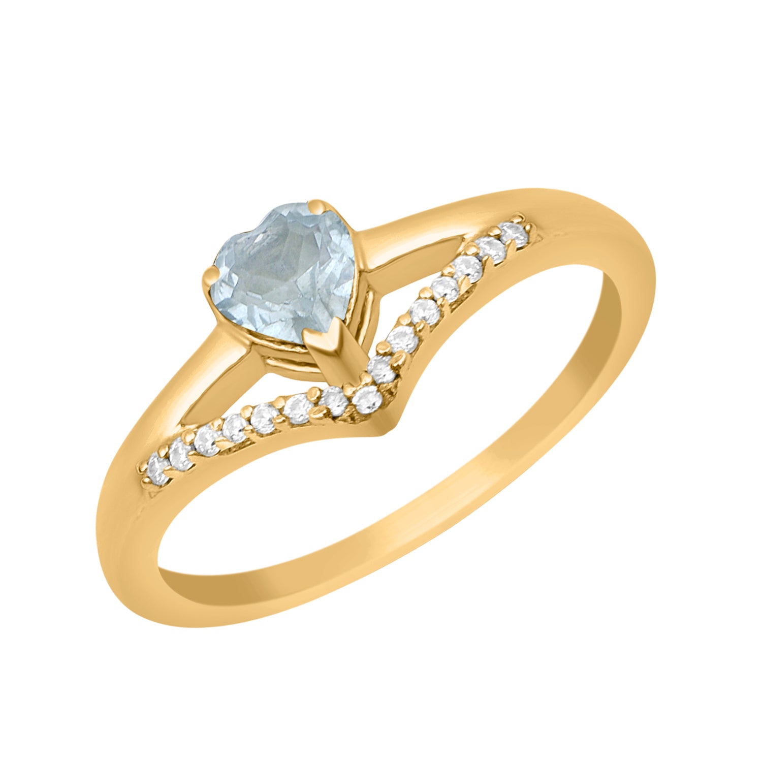 Aquamarine Heart Solitaire Ring - Sterling Silver
