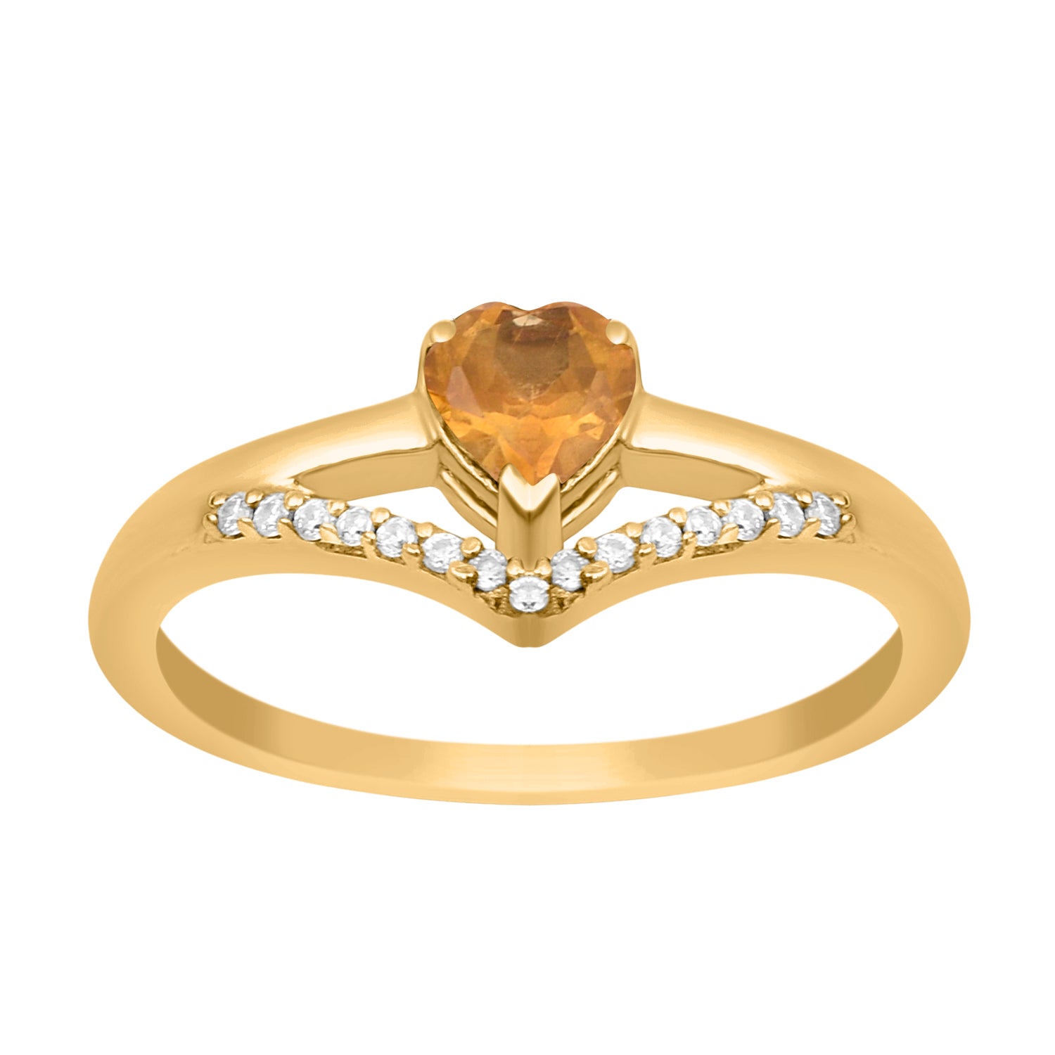 Citrine Heart Solitaire Ring - Sterling Silver