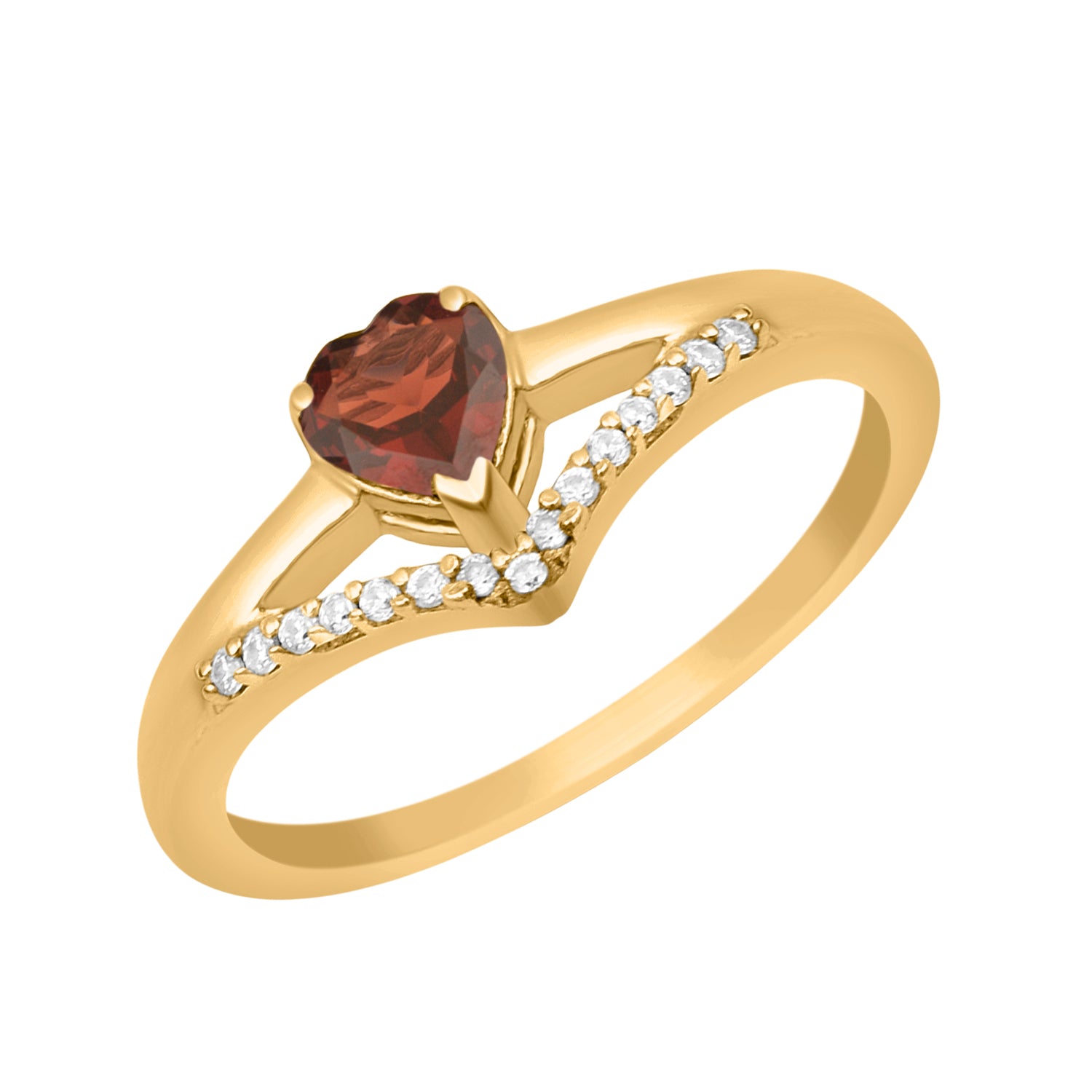 Garnet Heart Solitaire Ring - Sterling Silver