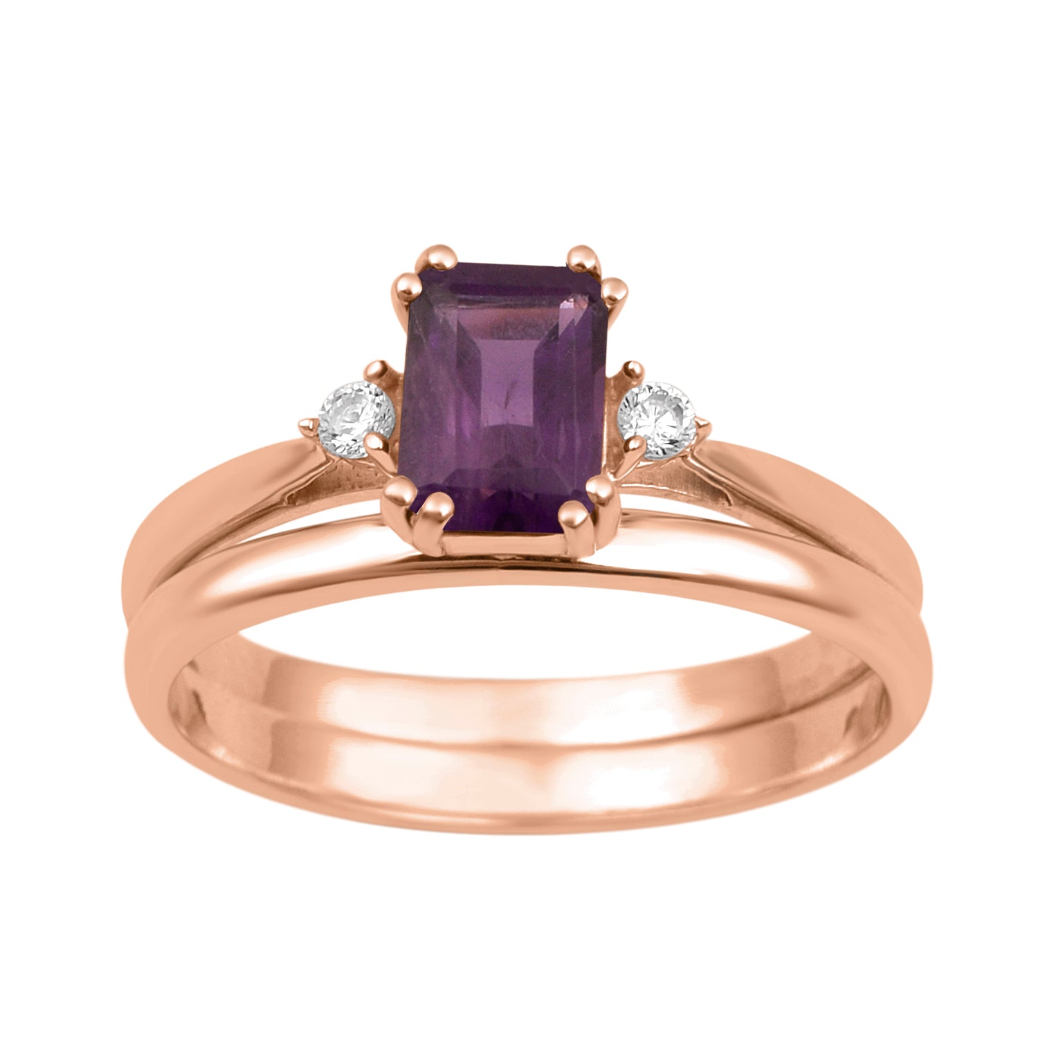 Amethyst Dual Band Women Ring - Sterling Silver
