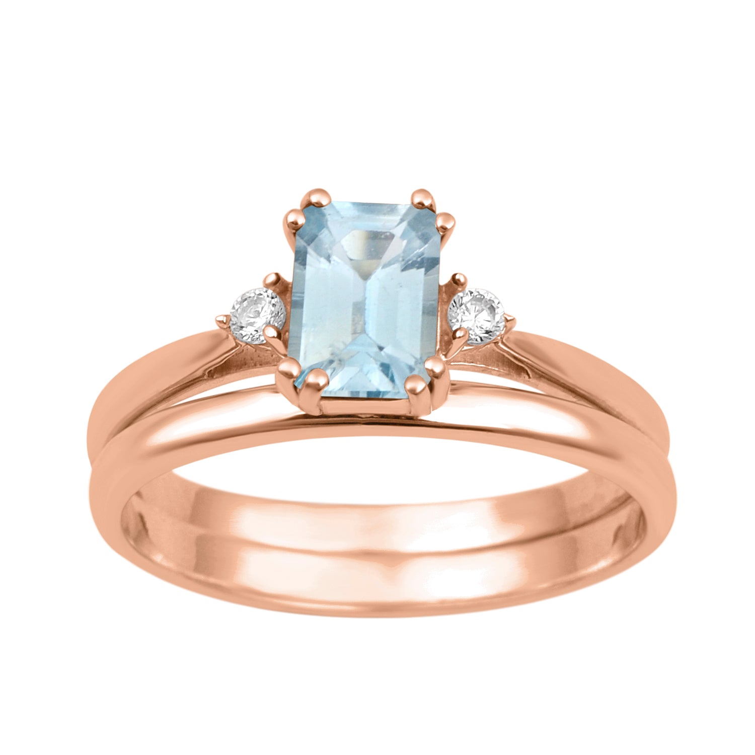 Blue Topaz Dual Band Women Ring - Sterling Silver