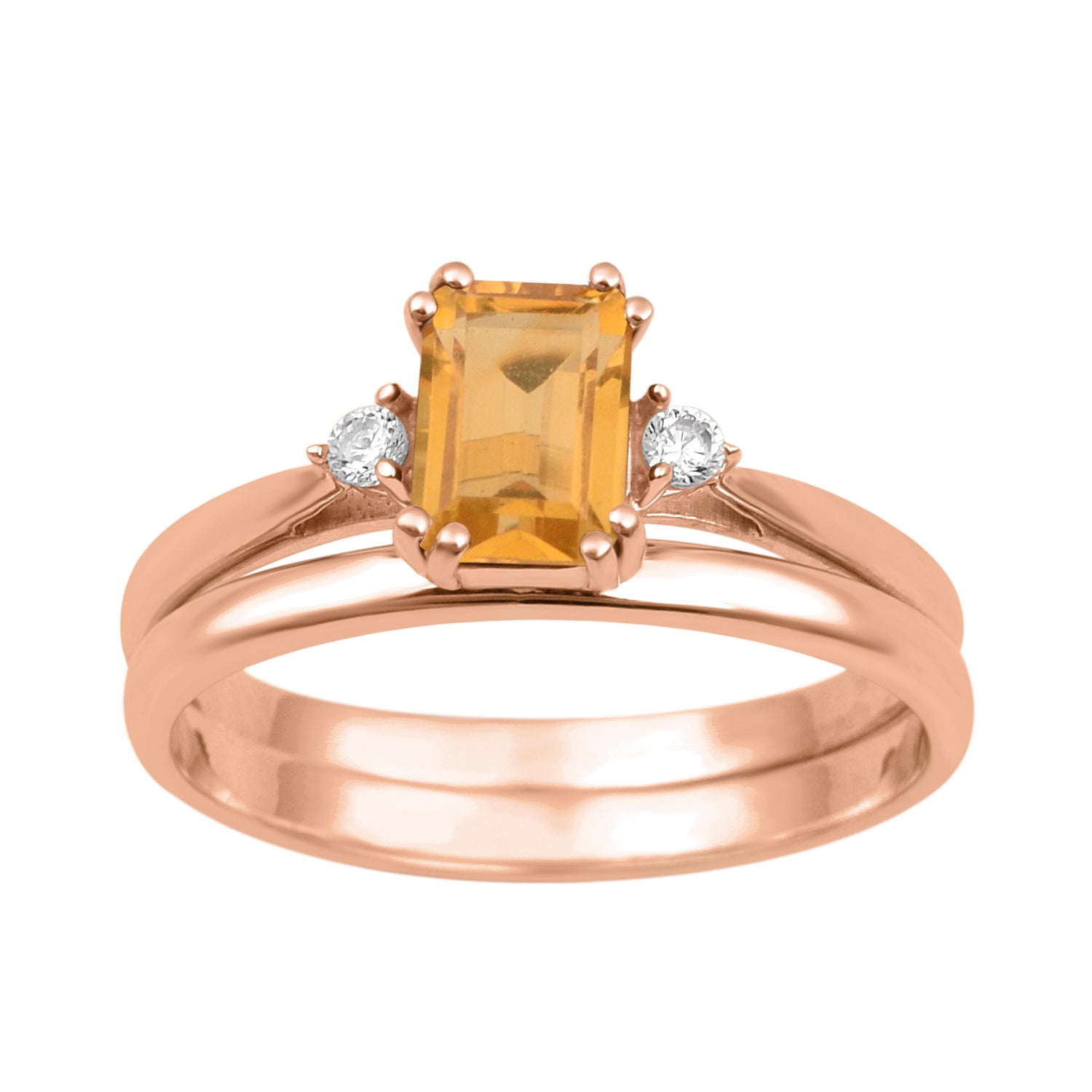 Citrine Dual Band Women Ring - Sterling Silver