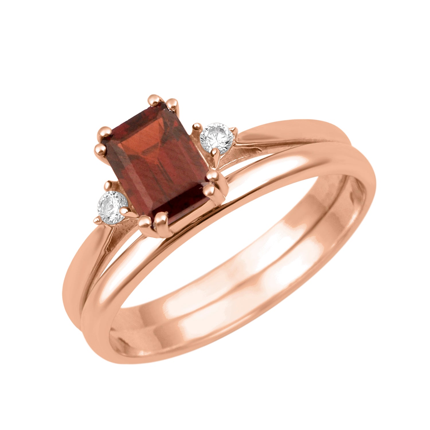 Garnet Dual Band Women Ring - Sterling Silver