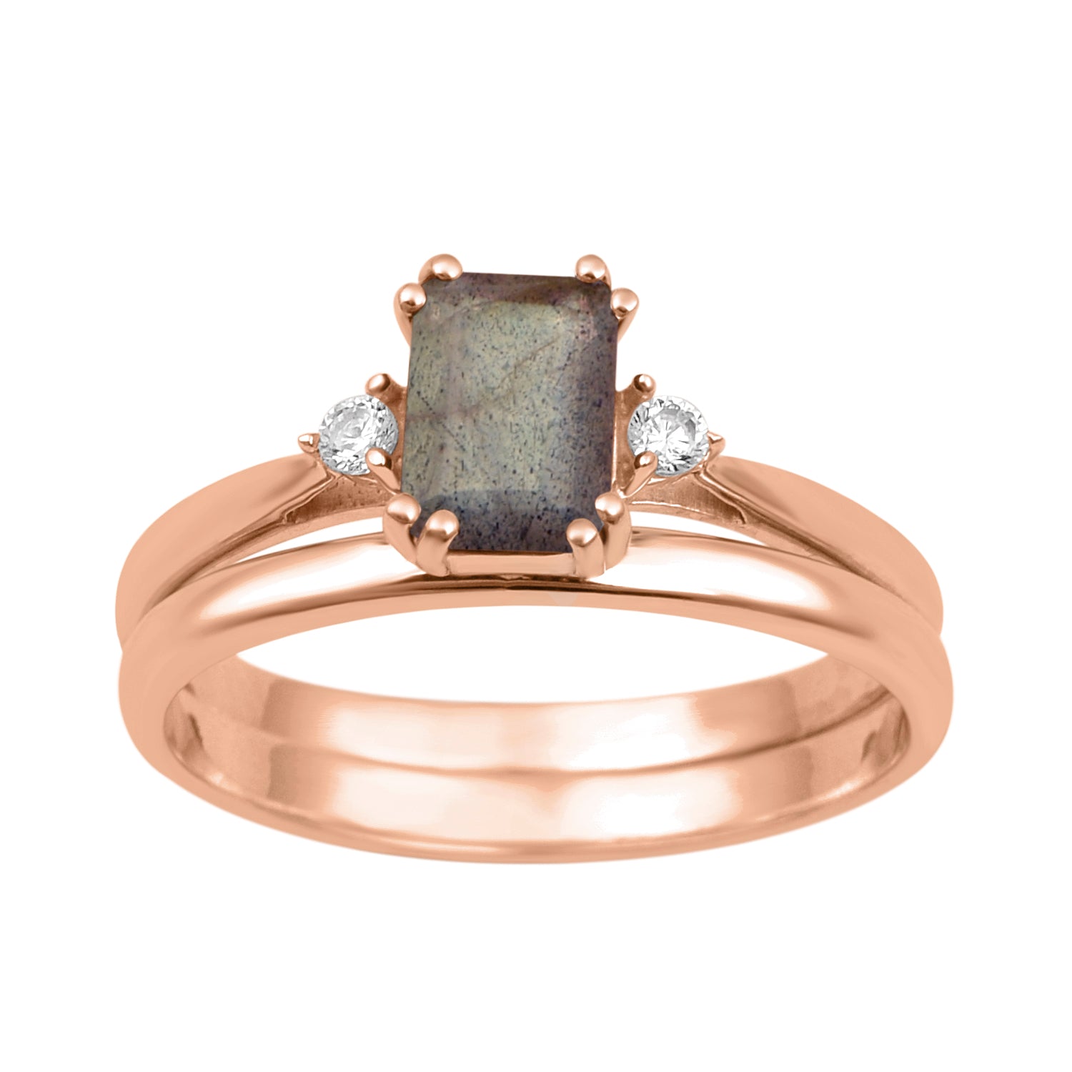 Labradorite Dual Band Women Ring - Sterling Silver