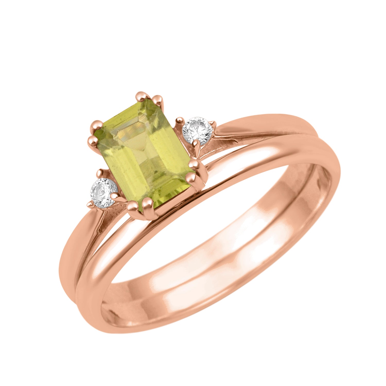 Peridot Dual Band Women Ring - Sterling Silver