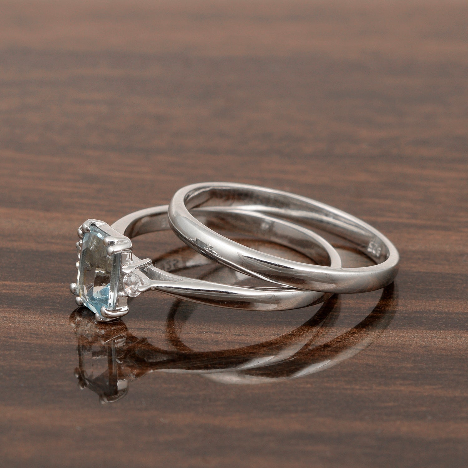 Sterling Silver Radiant Cut 1.20 Ctw Blue Topaz Dual Band Women Stacking Ring - Kimaya INC