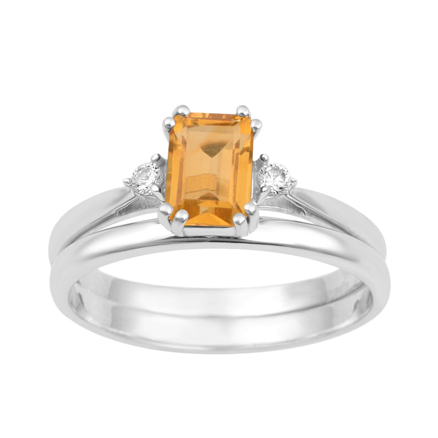 Sterling Silver Radiant Cut 1.20 Ctw Citrine Dual Band Women Stacking Ring