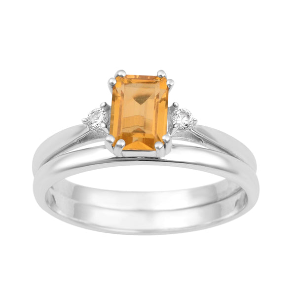 Sterling Silver Radiant Cut 1.20 Ctw Citrine Dual Band Women Stacking Ring - Kimaya INC