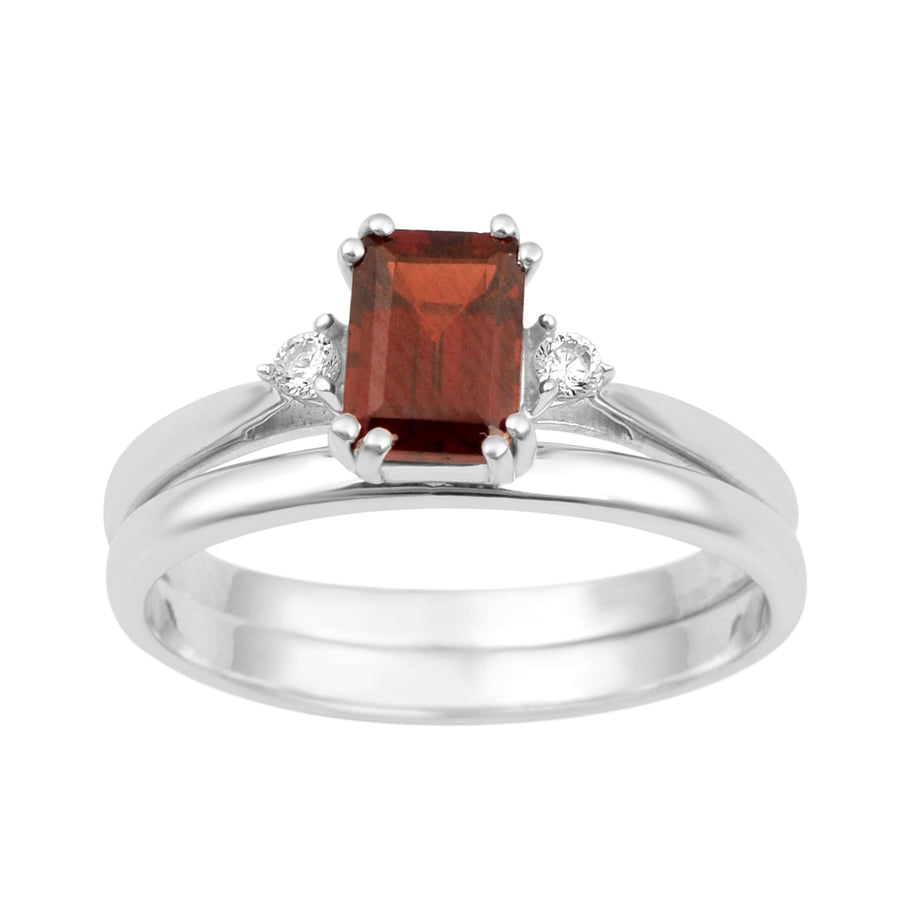 Sterling Silver Radiant Cut 1.20 Ctw Garnet Dual Band Women Stacking Ring