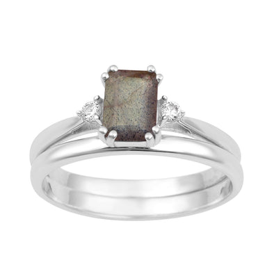 Sterling Silver Radiant Cut 1.20 Ctw Labradorite Dual Band Women Stacking Ring - Kimaya INC