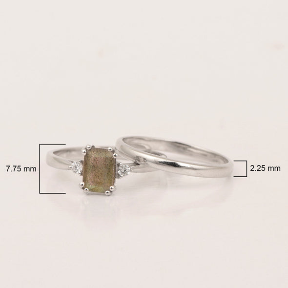 Sterling Silver Radiant Cut 1.20 Ctw Labradorite Dual Band Women Stacking Ring - Kimaya INC