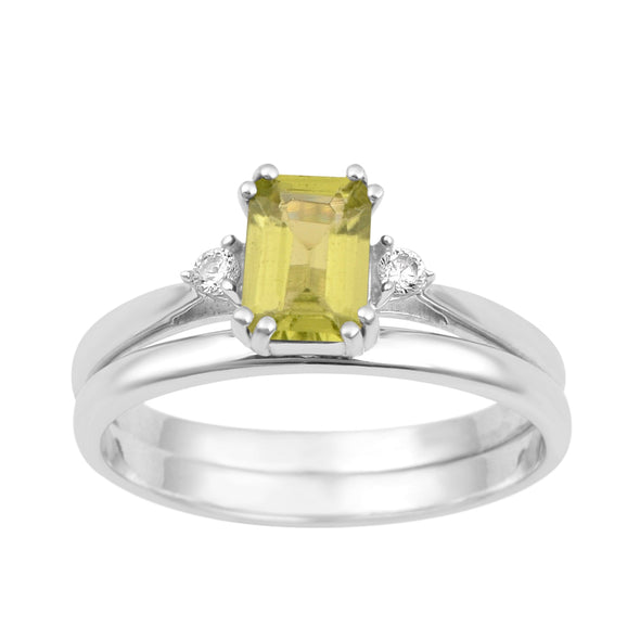 Sterling Silver Radiant Cut 1.20 Ctw Peridot Dual Band Women Stacking Ring - Kimaya INC