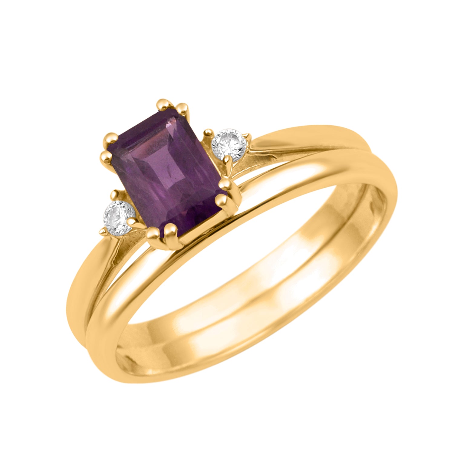 Amethyst Dual Band Women Ring - Sterling Silver