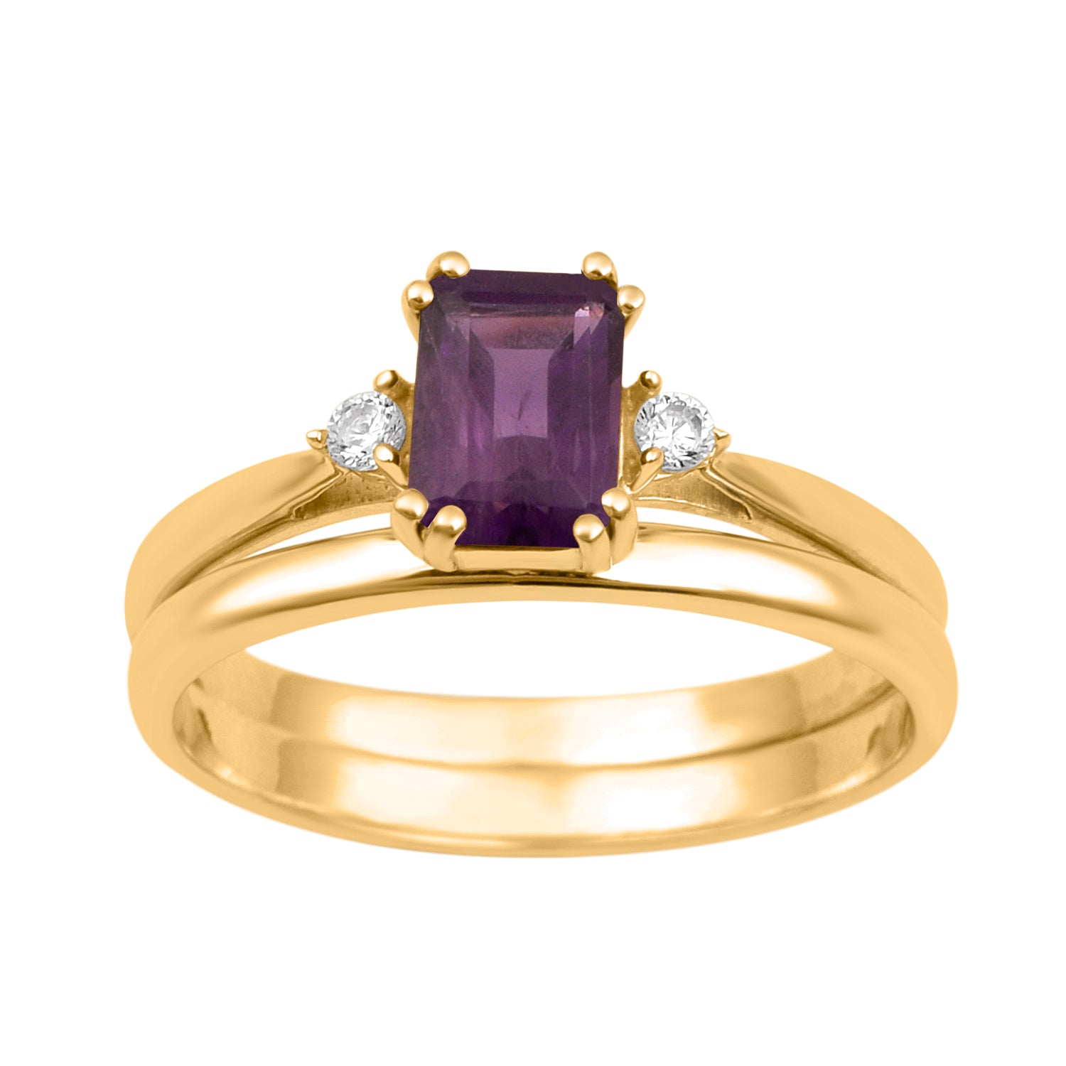 Amethyst Dual Band Women Ring - Sterling Silver