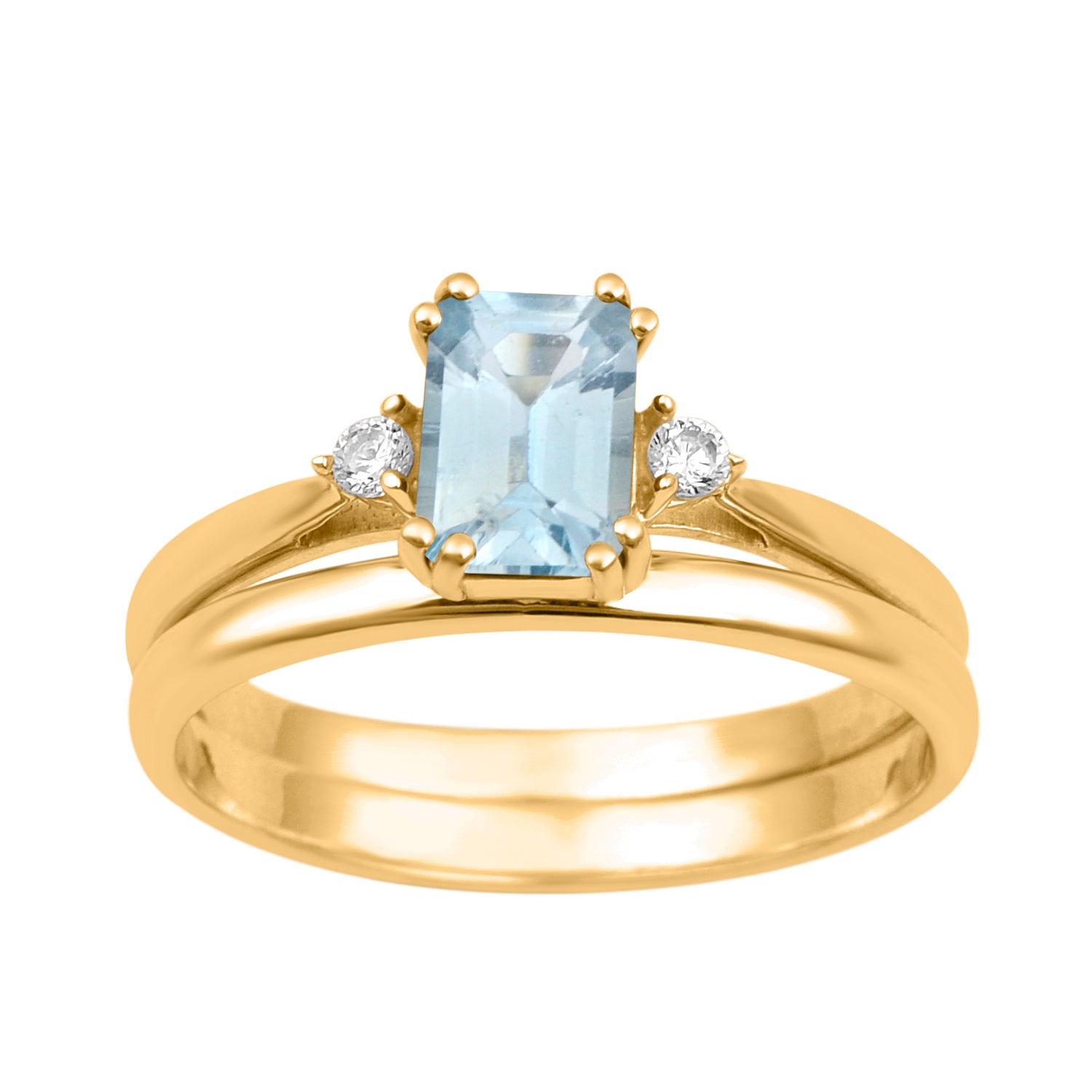 Blue Topaz Dual Band Women Ring - Sterling Silver