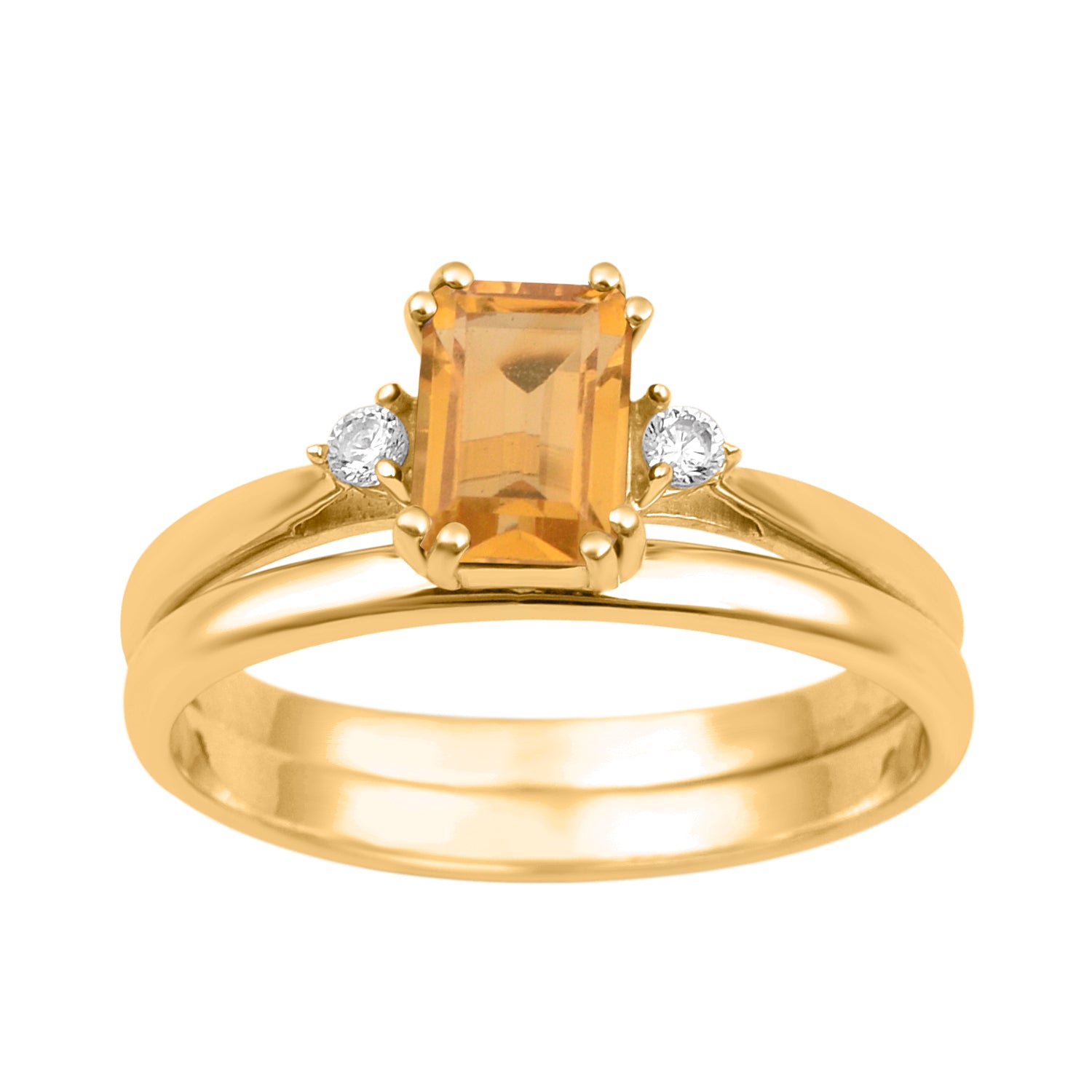 Citrine Dual Band Women Ring - Sterling Silver
