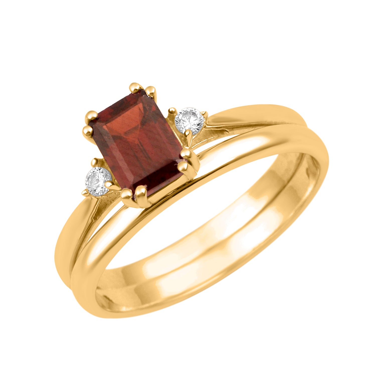 Garnet Dual Band Women Ring - Sterling Silver