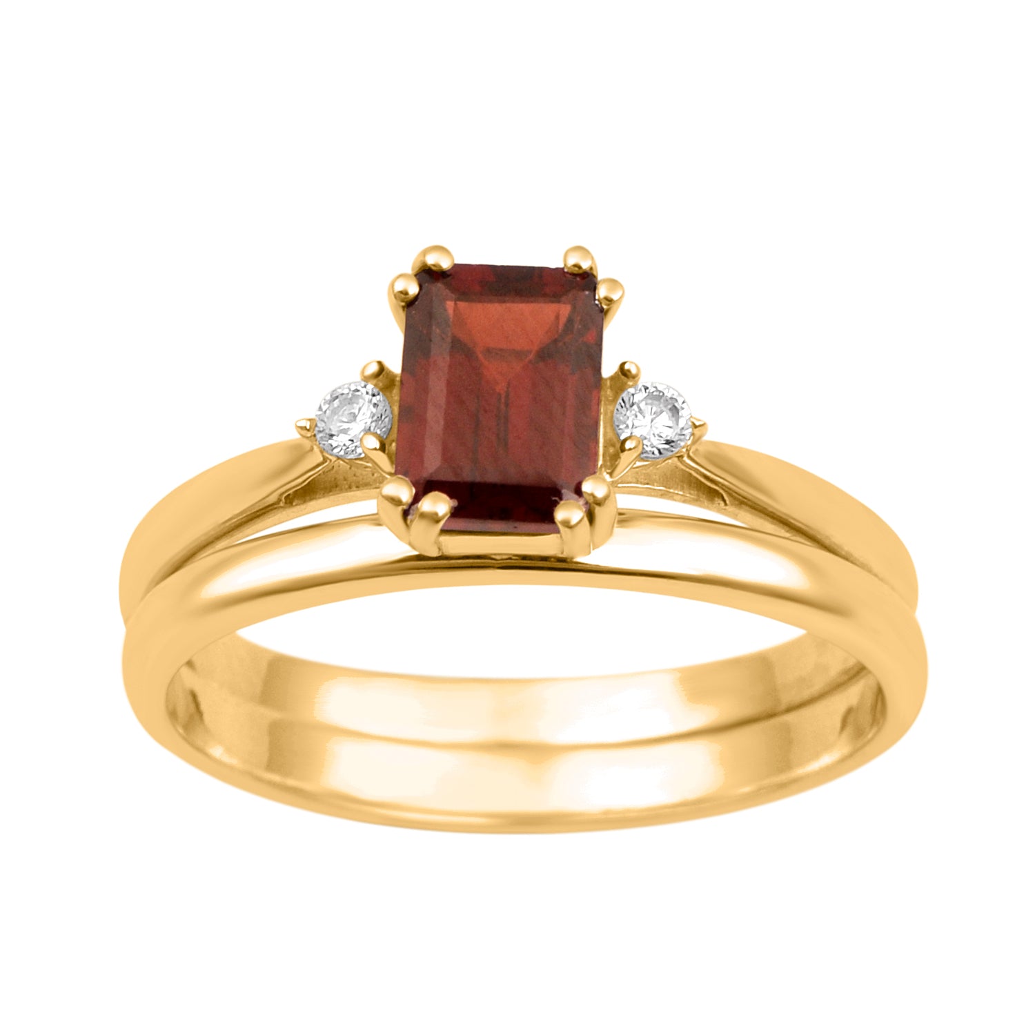 Garnet Dual Band Women Ring - Sterling Silver