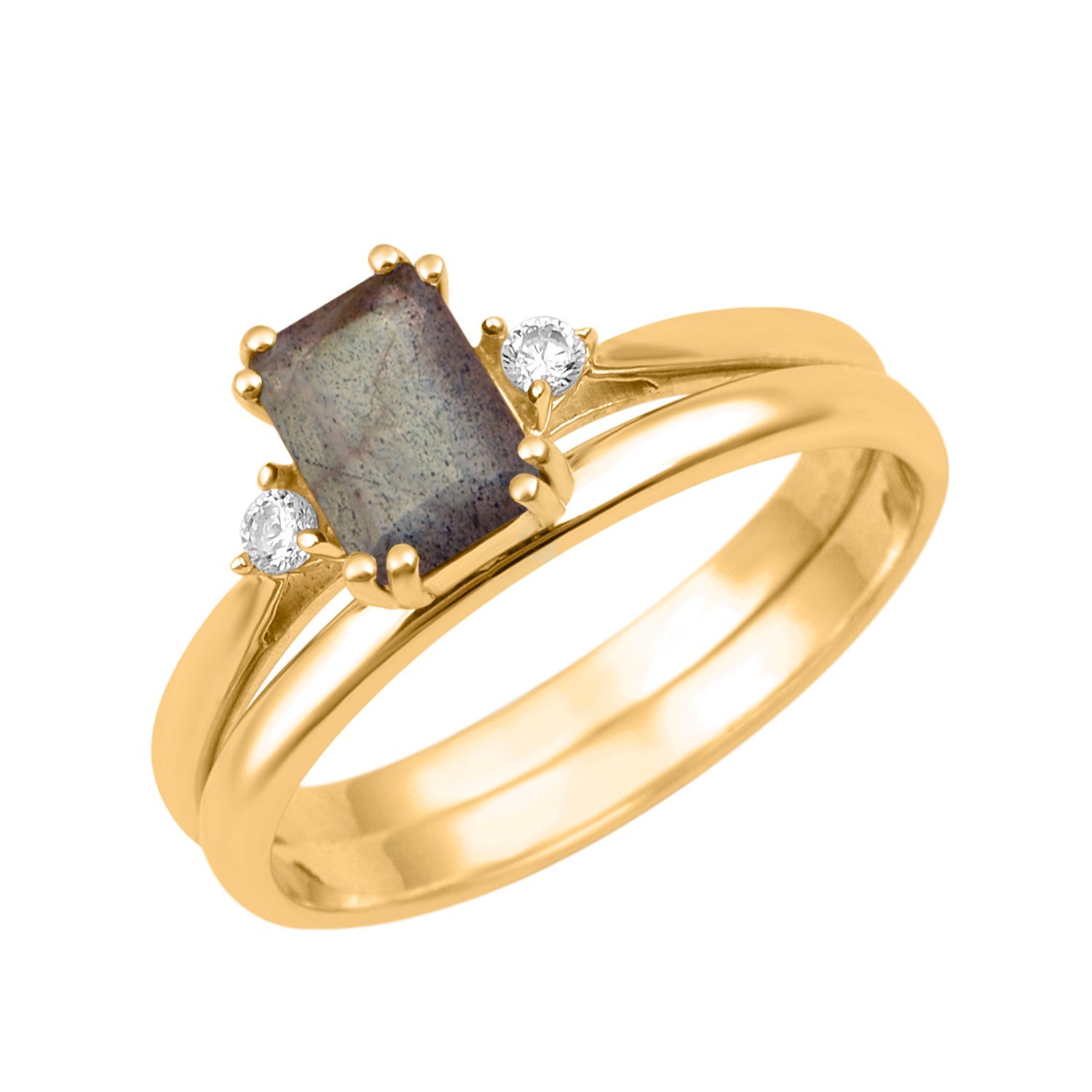 Labradorite Dual Band Women Ring - Sterling Silver